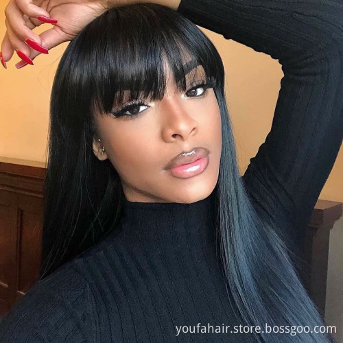 Wholesale Indian Virgin Human Hair Cuticle Aligned Bone Straight Body Wave Deep Loose Water Curl Full Machine Made Wig with Bang
